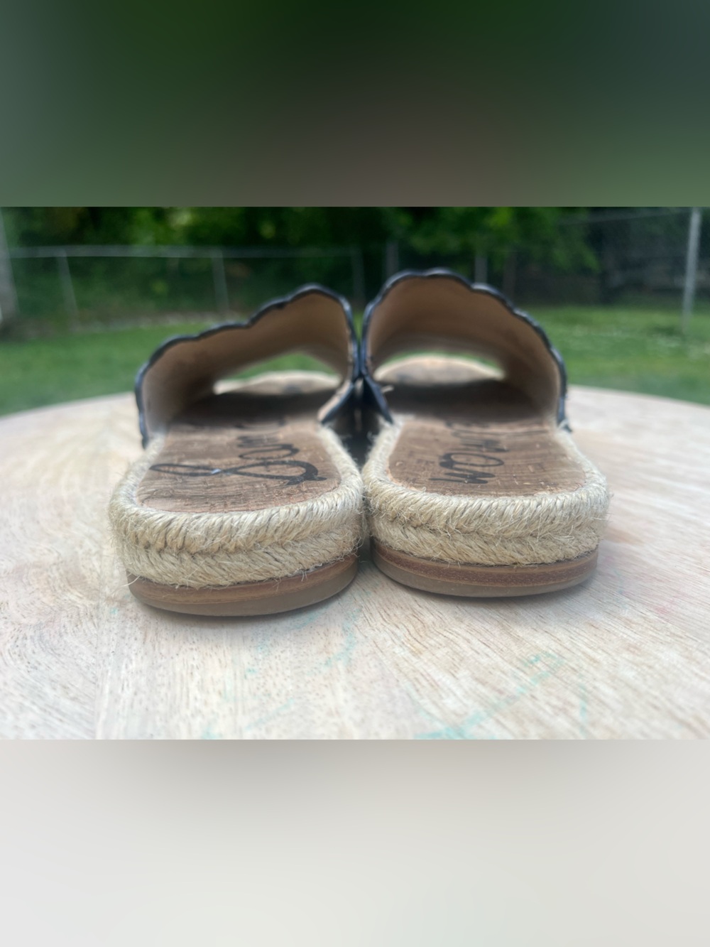 Sam Edelman Black Leather Scallop-Edge Espadrille Slide Sandals 6.5 - Picture 4 of 6